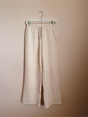 Pink Rose Cozy Wide-Leg Drawstring Cotton Sweatpants - Cream - NWOT
